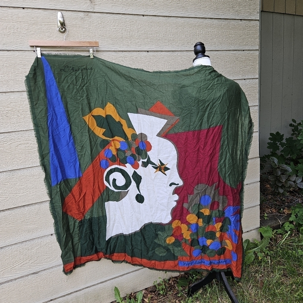 vintage 1980s Yves Saint Laurent Silk L' Automne Autumn Season Silk Scarf rare